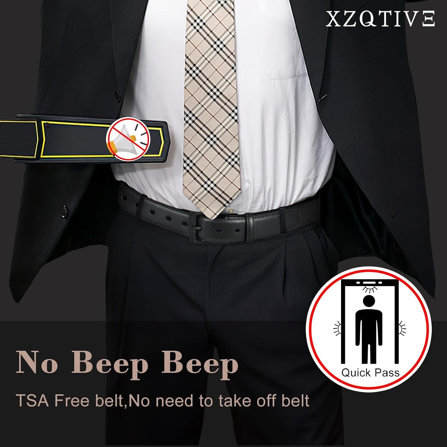 HOTXZQTIVE TSA Belt For Men Metal Free Dress Belts Hypoallergenic Leather Belt With Black Buckle Nickle Free