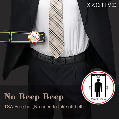 HOTXZQTIVE TSA Belt For Men Metal Free Dress Belts Hypoallergenic Leather Belt With Black Buckle Nickle Free