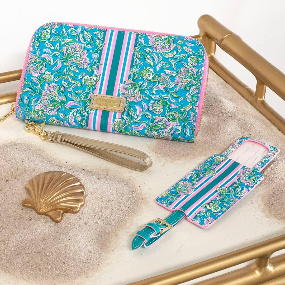 HOTLilly Pulitzer Travel Wallet Passport Holder, Chick Magnet | Vegan Leather Wristlet Wallet for Women, Travel Document Organizer with Removable Strap and Interior Organization Pockets