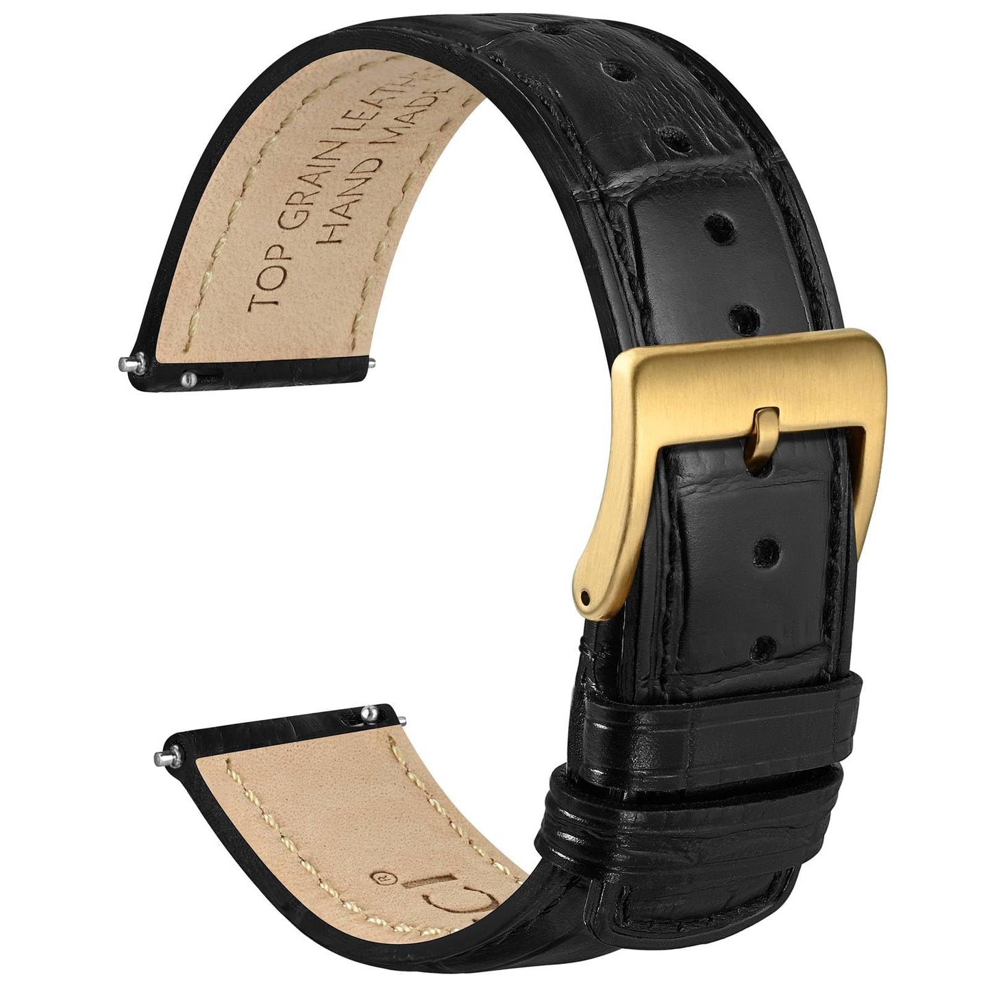 HOTWOCCI Watch Bands, Top Grain Leather, Embossed Alligator Grain, Quick Release, Band Width 18mm 20mm 22mm