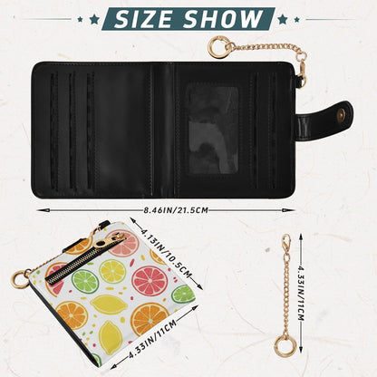 HOTDOMIKING White Fruits Orange Print Small Women Wallet Bifold RFID Blocking Leather Compact Card Holder with Coin Pocket Zipper Purse for Women Ladies Girls