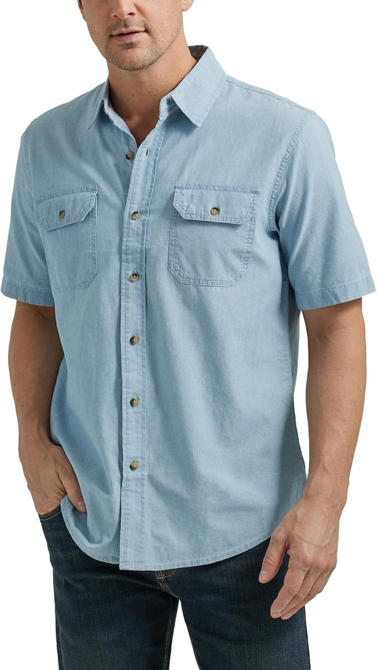 HOTWrangler Authentics Men's Short Sleeve Classic Woven Shirt
