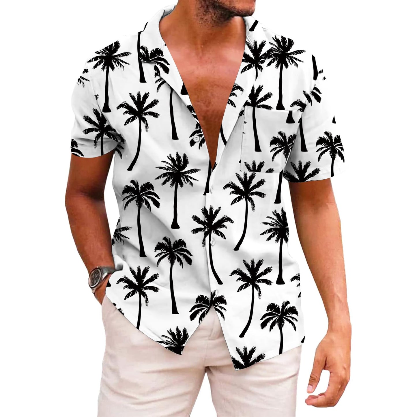 HOTKYKU Funky Hawaiian Shirt for Men Palm Beach Shirts Tropical Vacation Clothes