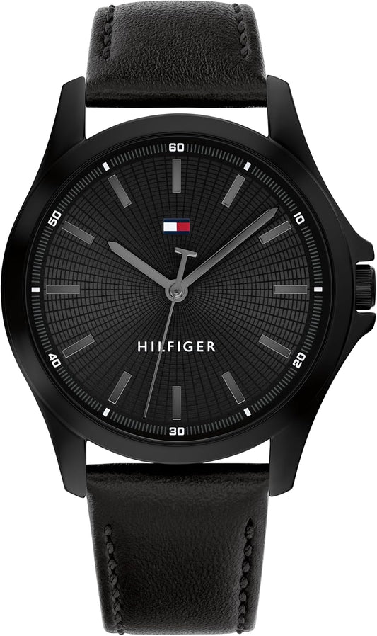 HOTTommy Hilfiger Men's 3-Hand Quartz Watch – 42mm Case, Leather Strap, 3 ATM Water Resistant, Modern Everyday Timepiece, Gift for Him