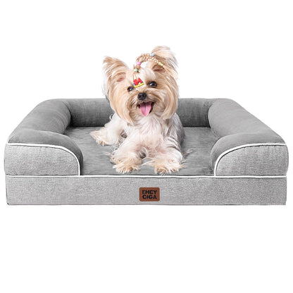 HOTEHEYCIGA Orthopedic Dog Beds for Extra Large Dogs 44x32Inch, Polyurethane Foam XL Pet Bed with Sides, Non-Slip and Egg-Crate Foam Big Dog Couch Bed with Washable Removable Cover, Grey
