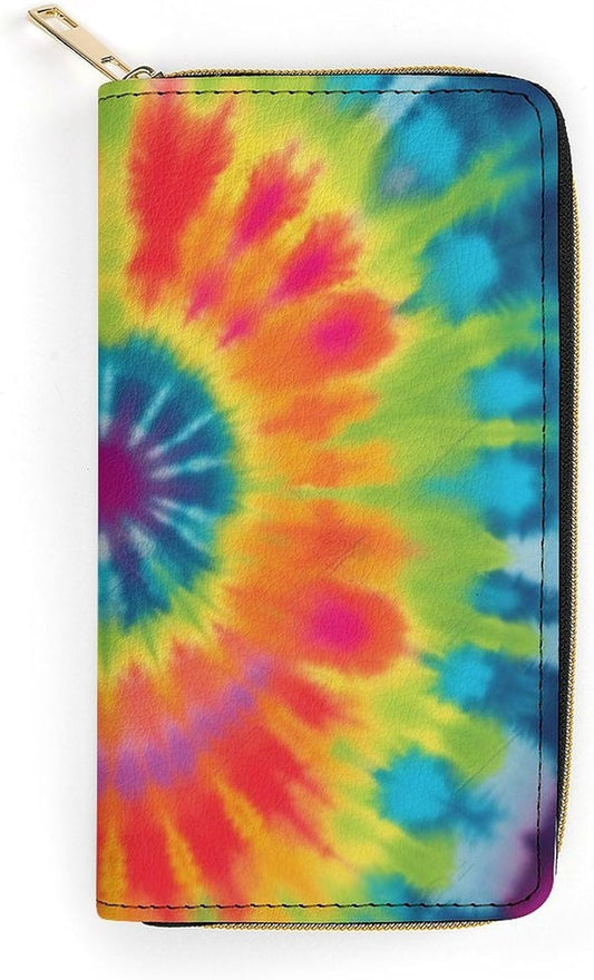 HOTTie Dye Rainbow Print Long Wallet for Women Men PU Leather Card Holder Organizer with Zipper Coin Pocket & Cash Slots