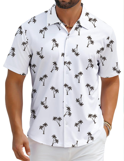 HOTELETOP Men's Hawaiian Shirt Summer Stretch Short Sleeve Tropical Beach Button Down Casual Shirt
