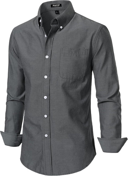 HOTJEMITOP Men's Classic Lightweight Oxford Button Down Collar Shirts Business Casual Long Sleeve Dress Shirt with Pocket