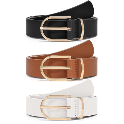 HOTVONMELLI 3 Pack Women's Belts for Jeans Pants Fashion Gold Buckle Ladies Dress Belt