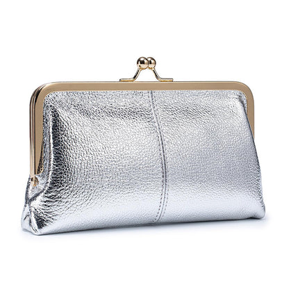 HOTVintage Kiss Lock Leather Wallet for Women, Clutch, Orange | Genuine Leather, Multi-card Slots Card Holder Clutch Purse Travel Wallet
