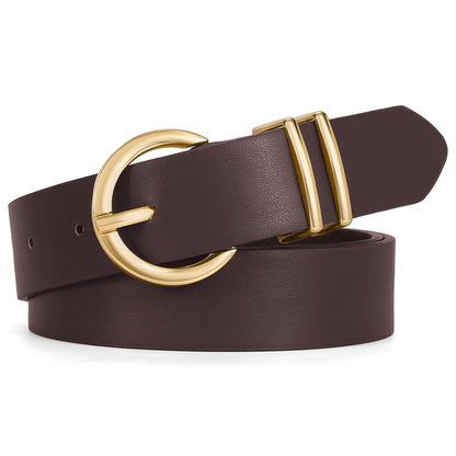 HOTWHIPPY Women Leather Belt Fashion Design belt Gold Buckle Ladies Belt for Jeans Pants Dresses