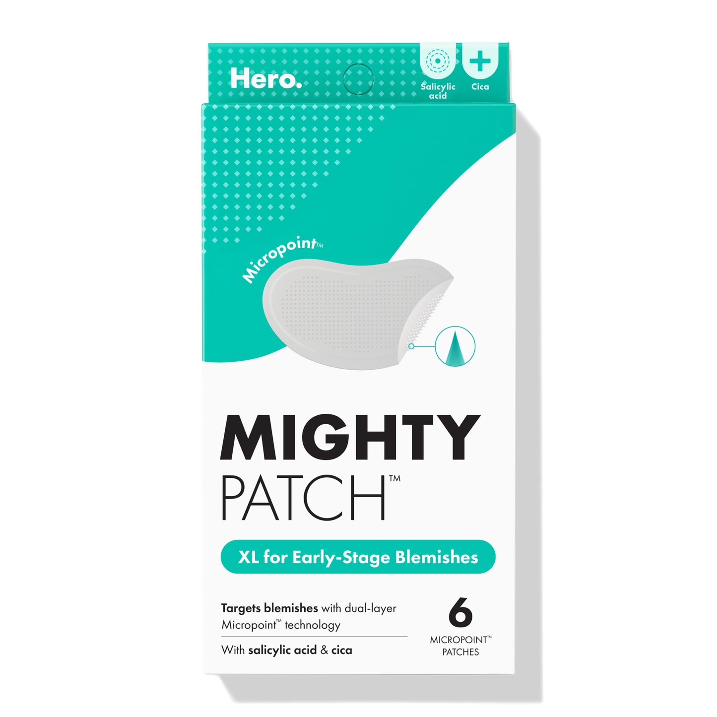HOTMighty Patch Hero Cosmetics Micropoint Acne Pimple Patches, 8 Ct | For Early Stage Zits & Hidden Blemishes; Hydrocolloid with Salicylic Acid, Niacinamide, Cica; 395 Micropoints; Acne Stickers