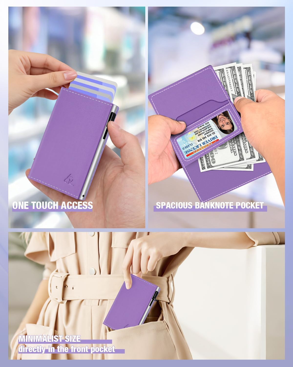 HOTdwnkove Womens Wallet Card Holder - Pop Up Aluminum Case, Premium Flexible Leather, Smart Wallet for Women, RFID Blocking, Slim, Minimalist, Front Pocket - 9-14 Card Capacity | ID Window | Cash Slot