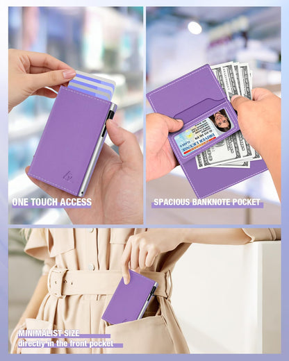 HOTdwnkove Womens Wallet Card Holder - Pop Up Aluminum Case, Premium Flexible Leather, Smart Wallet for Women, RFID Blocking, Slim, Minimalist, Front Pocket - 9-14 Card Capacity | ID Window | Cash Slot