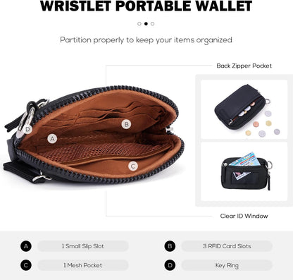 HOTPOIUGOYA Keychain Wristlet Wallet,Dual Pouch Wristlet Portable,Nylon RFID Coin Purse Small Wallet with key ring,ID Window