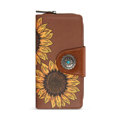 HOTMontana West Women's Wallets Western Sunflower Wallet Women Large Capacity Credit Card Wallet Ladies Female Bifold Clutch Wallets with ID Window and Coin Purse