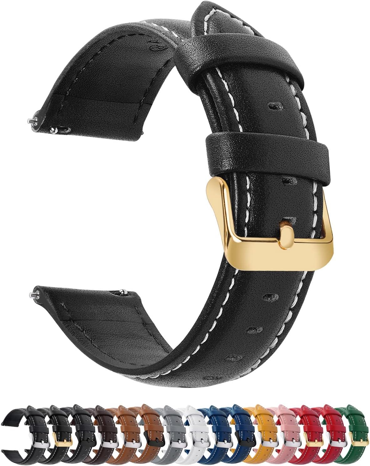 HOTFullmosa Watch Band, Quick Release Leather Watch Strap Compatible with Samsung Galaxy Garmin for Men Women, Replacement Bands Width 12mm 14mm 16mm 18mm 19mm 20mm 21mm 22mm 24mm | Quick Release Replacement Bands with Stainless Steel Metal Clasp, Genuine