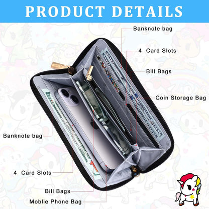 HOTtokidoki Cute Wallet for Women, Wristlet Clutch Purse with Coin Pouch, Zipper Leather Card Holder & Phone Wallet