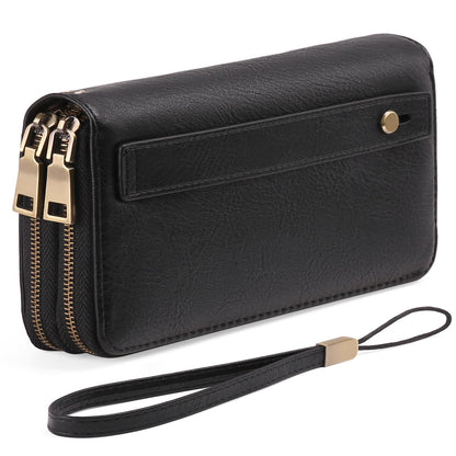 HOTGAEKEAO Wallet for Women Clutch RFID Blocking Wristlet Leather Purse Large Capacity Credit Card Holder with Grip Hand Strap