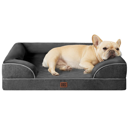 HOTEHEYCIGA Orthopedic Dog Beds for Extra Large Dogs 44x32Inch, Polyurethane Foam XL Pet Bed with Sides, Non-Slip and Egg-Crate Foam Big Dog Couch Bed with Washable Removable Cover, Grey