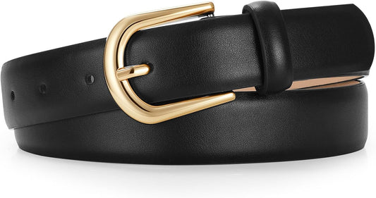 HOTJASGOOD Leather Belt Women Belts for Jean Pants with Gold Buckle Fashion Ladies Waist Belt