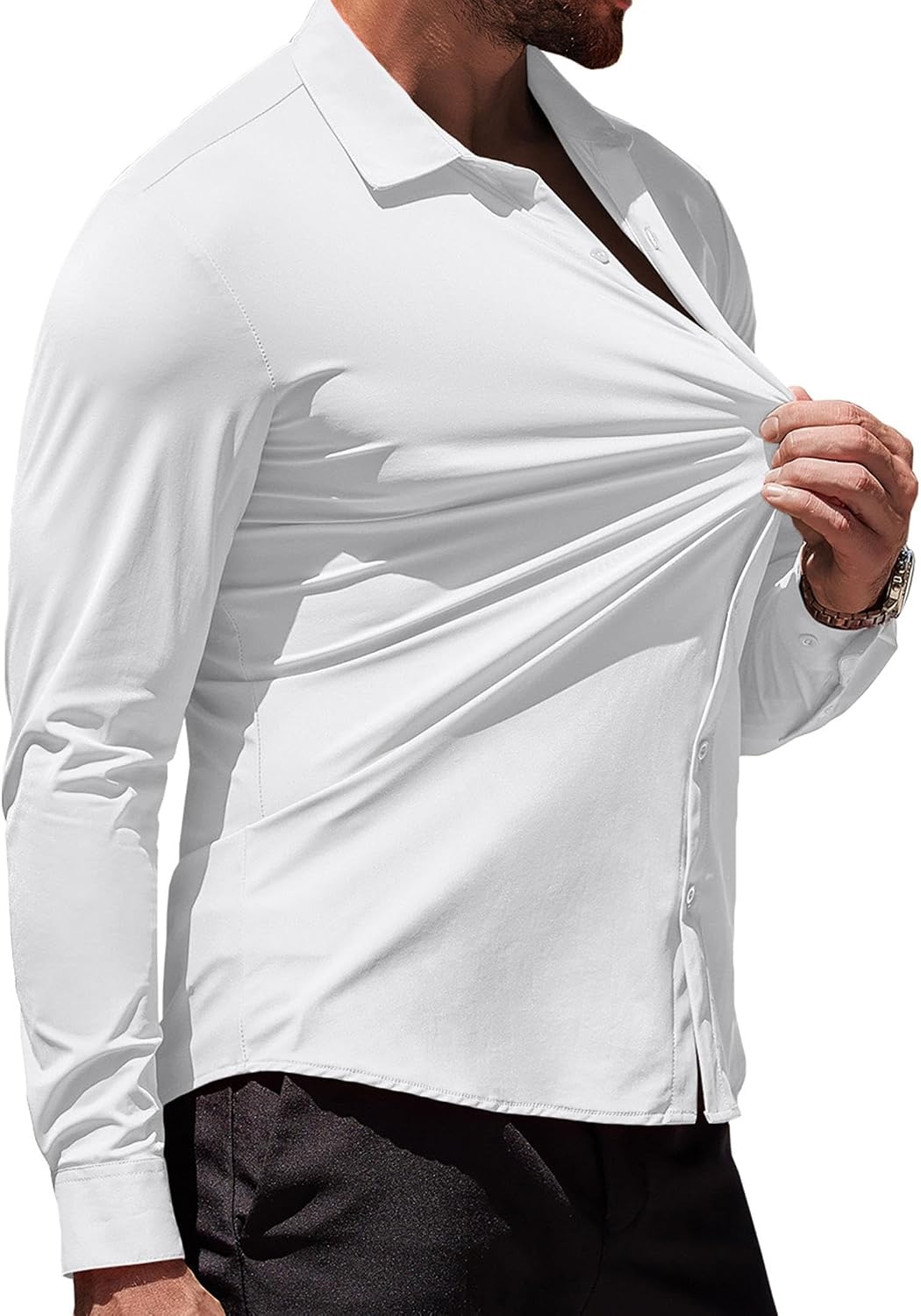 HOTCOOFANDY Men's Muscle Fit Dress Shirts Wrinkle-Free Long Sleeve Casual Button Down Shirts
