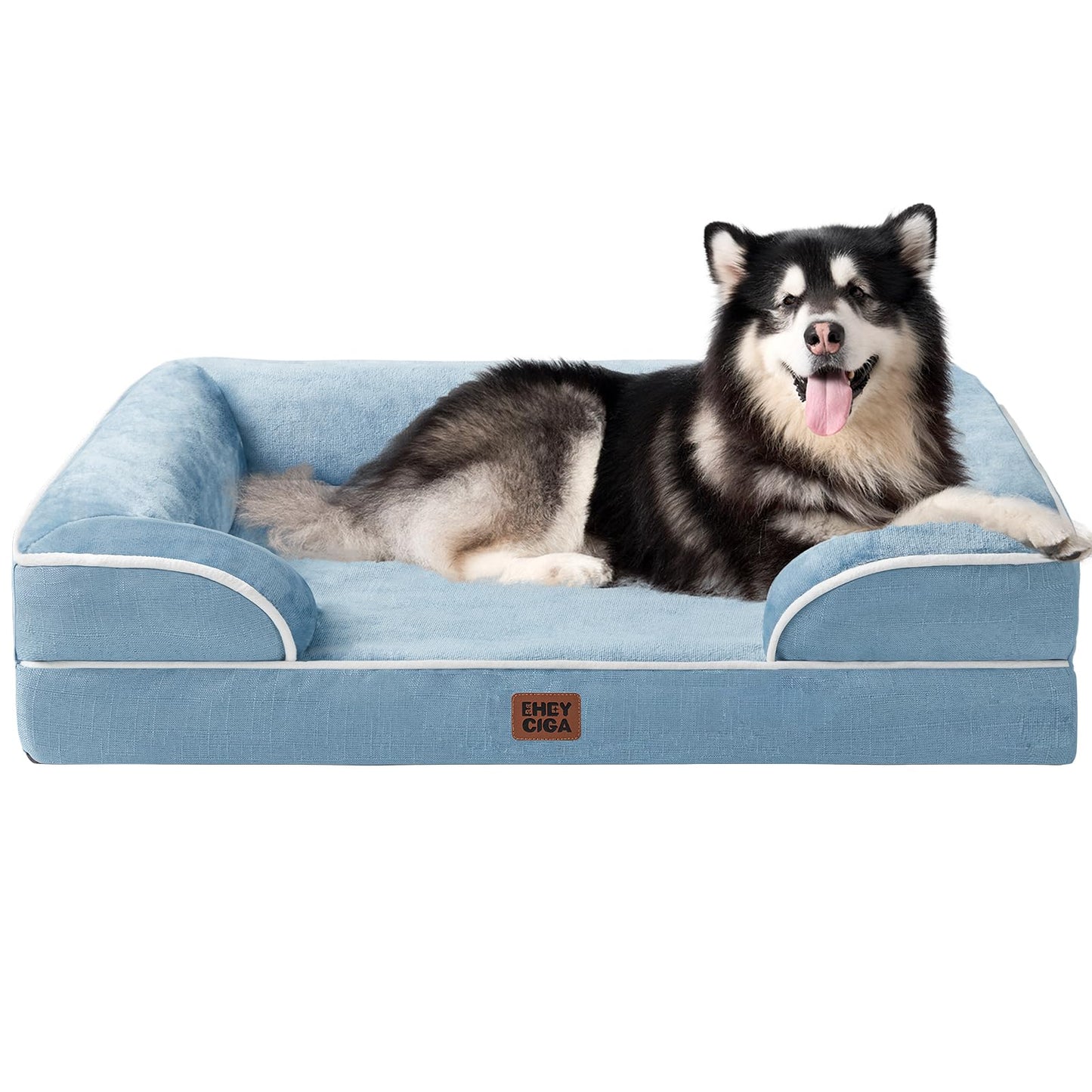 HOTEHEYCIGA Orthopedic Dog Beds for Extra Large Dogs 44x32Inch, Polyurethane Foam XL Pet Bed with Sides, Non-Slip and Egg-Crate Foam Big Dog Couch Bed with Washable Removable Cover, Grey