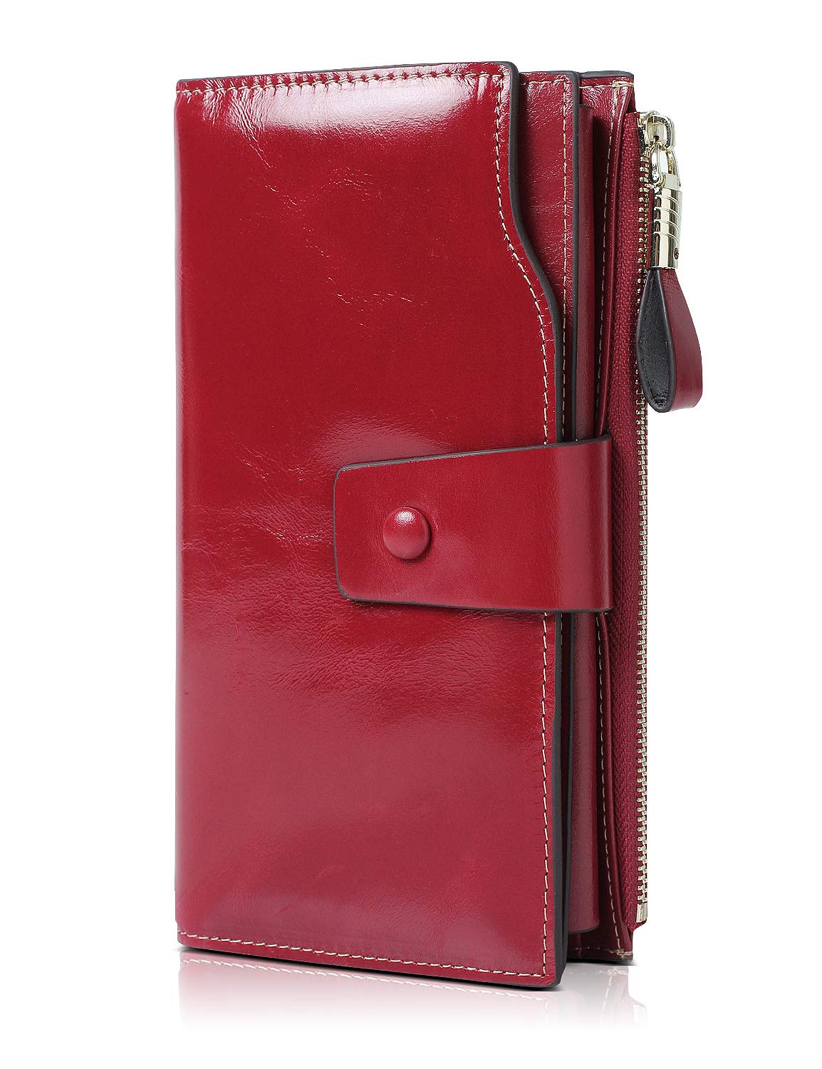 HOTDemon&Hunter Women's RFID Blocking Large Capacity Luxury Wax Genuine Leather Purse Wallet DZA2083 (One Size, Orange)