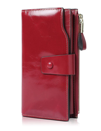 HOTDemon&Hunter Women's RFID Blocking Large Capacity Luxury Wax Genuine Leather Purse Wallet DZA2083 (One Size, Orange)