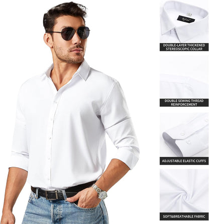 HOTDress Shirts for Men Big and Tall(XL Big-6XL Big Tall) Button Down Long Sleeve Business Casual Collared Shirt