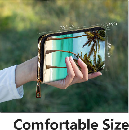 HOTWomen's Wallets RFID Blocking wallet women with Zipper Wristlet Large Capacity Travel Credit Card Holder Womens Wallet with 11 Card Slots ID Window Cash Coin Purse - Palm Tree Beach