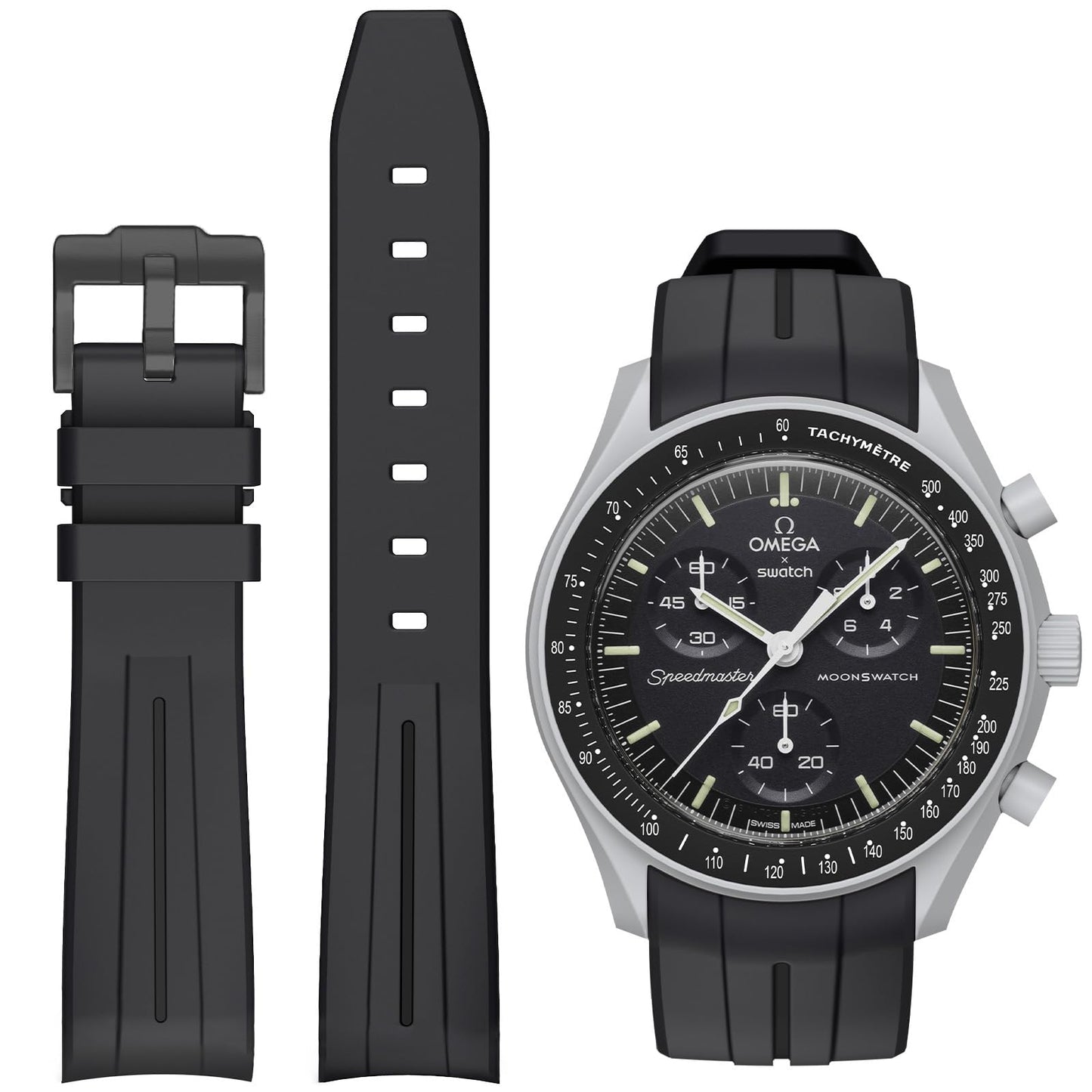 HOTBands for Moonswatch Watch,Curved No Gap Rubber Strap Compatible with Omega X Swatch Moonswatch Speedmaster/Rolex/SEIKO 20mm Watch,Swatch Omega Moonswatch Speedmaster Watch Replacement Band Men Women