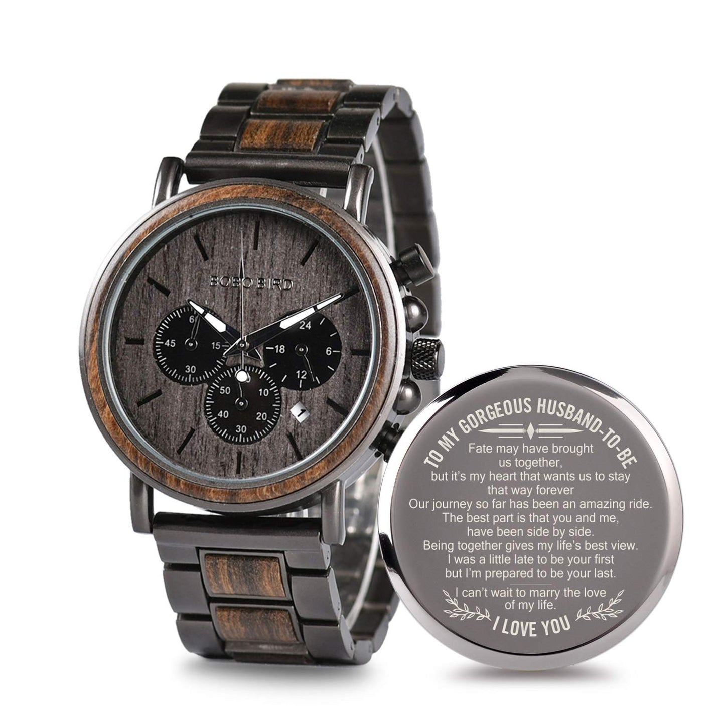 HOT2win Engraved Wooden Watch for Boyfriend My MAN Fiancé Husband Customized Personalized Wood Watches for Men Birthday Anniversary Personalized Watch