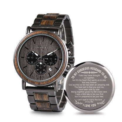 HOT2win Engraved Wooden Watch for Boyfriend My MAN Fiancé Husband Customized Personalized Wood Watches for Men Birthday Anniversary Personalized Watch