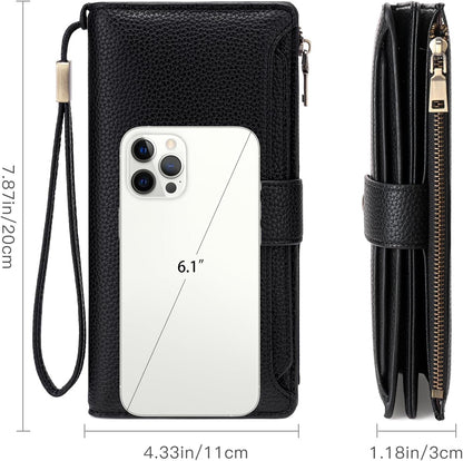 HOTGAEKEAO Womens Wallet RFID Blocking Large Capacity Vegan Leather Card Holder Wristlet Clutch with 32 Card Slots 4 ID Windows
