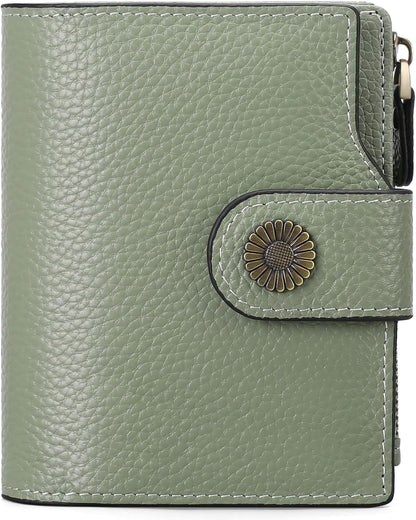 HOTFalan Mule Women's Lightweight Genuine Leather Wallet, Includes Card Holders, RFID-Blocking, Lightweight, Photo & ID Holder, Green