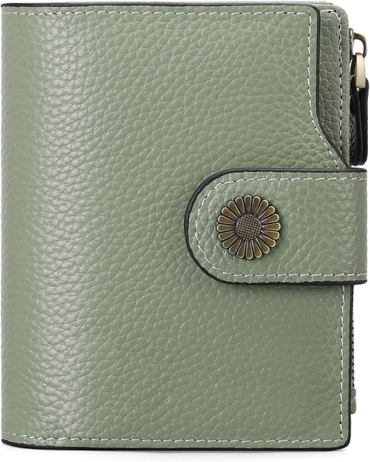 HOTFalan Mule Women's Lightweight Genuine Leather Wallet, Includes Card Holders, RFID-Blocking, Lightweight, Photo & ID Holder, Green