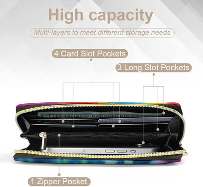 HOTTie Dye Rainbow Print Long Wallet for Women Men PU Leather Card Holder Organizer with Zipper Coin Pocket & Cash Slots