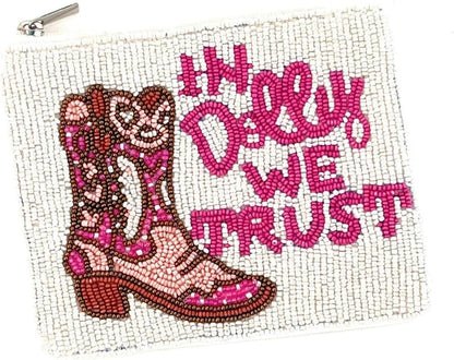 HOTIn Dolly We Trust Beaded Coin Pouch, Small Wallet, Small Pouch, Birthday Gift, Gift Card Pouch, Purse to Carry Essentials, Country Music Fan Gift
