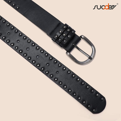 HOTSUOSDEY Women Leather Rivets Belts for Jeans Pants Dresses Studded Leather Belts with Silver Buckle