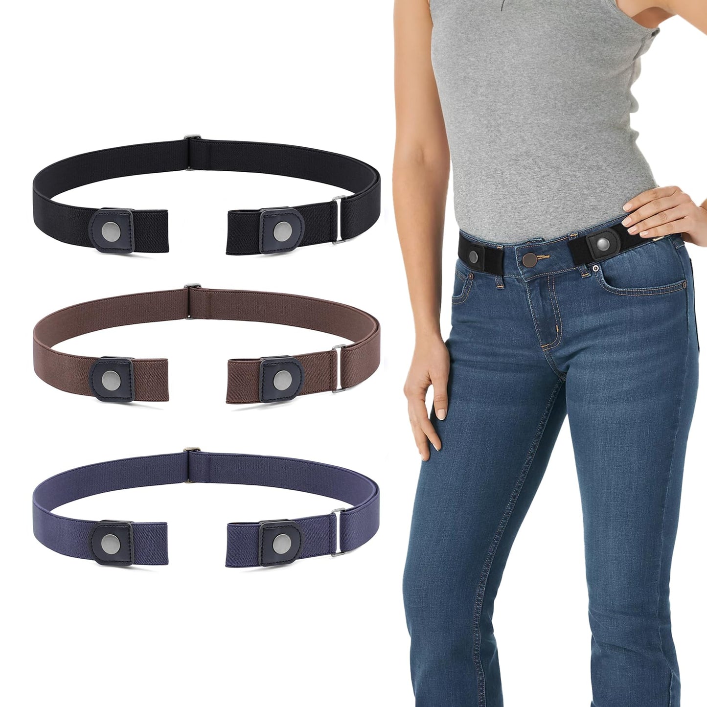 HOTWERFORU 3 Pack 4 Pack No Buckle Invisible Stretch Belt Buckle-Free Elastic Belt for Women and Men