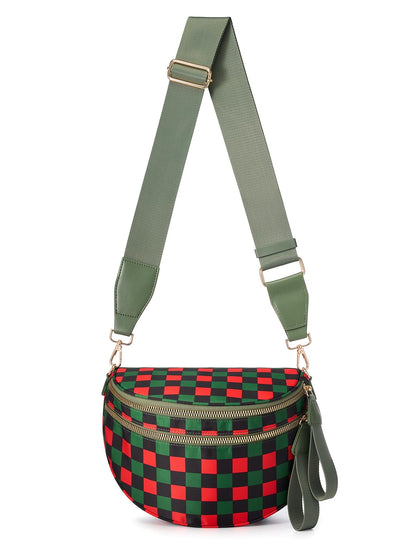 HOTBlack and White Checkered Crossbody Bag Bum Bag for Women,Spacious Checkered Purse Fanny Packs Belt Bag