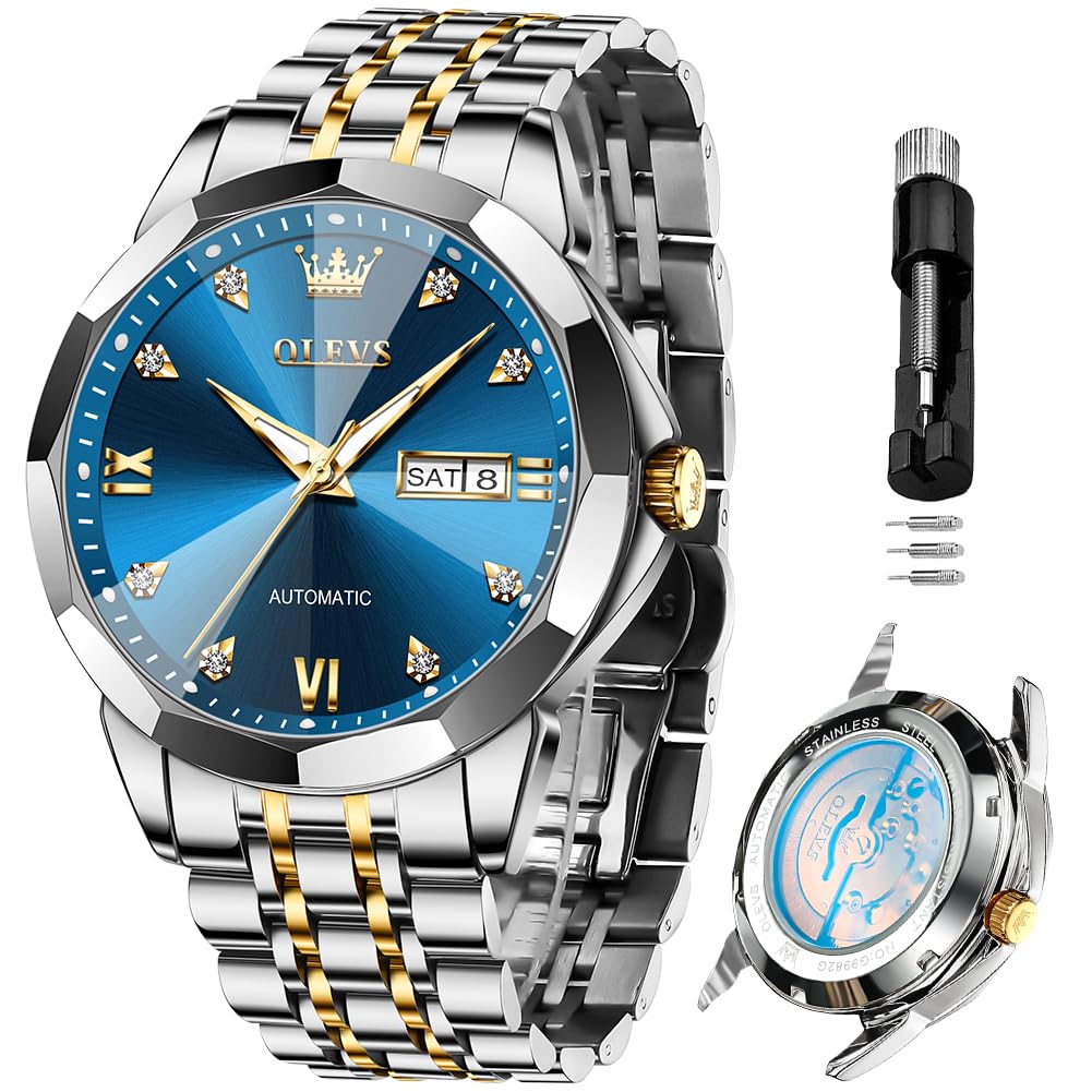 HOTOLEVS Skeleton Men Watches Automatic Business Luxury Diamond Self Winding Watch for Men Stainless Steel Calendar Wrist Watch
