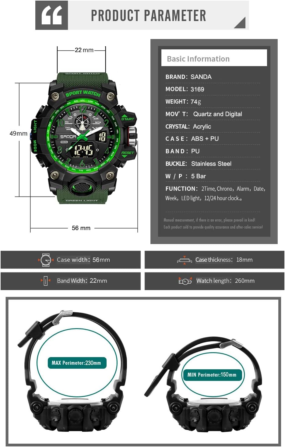 HOTKXAITO Men's Watches Sports Outdoor Waterproof Military Wrist Watch Date Multi Function Tactics LED Alarm Stopwatch
