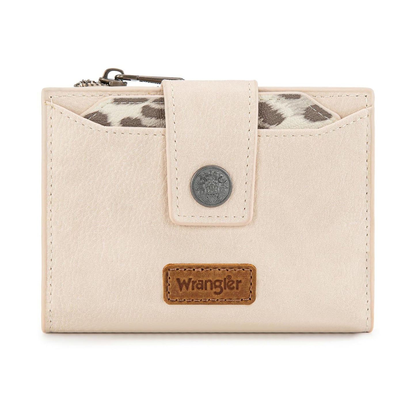 HOTMontana West X Wrangler Small Wallet Woman, Bifold RFID Blocking Wallet Leopard Print Zipper Pocket Wallets with Removable ID Window