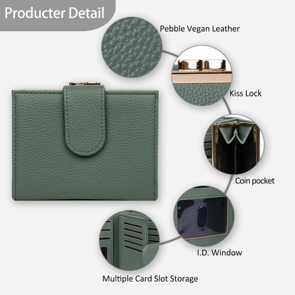 HOTJulia Buxton Women's RFID Blocking Wallet with 16 Card Slots & Coin Pocket, Snap Closure Trifold Purse Organizer,Classic Sage