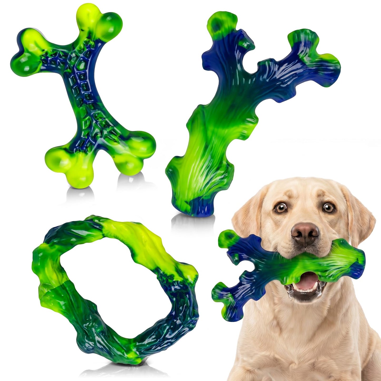 HOTFrienhund Tough Dog Toys for Aggressive Chewers 3 Pack, Indestructible Dog Toys for Large Dogs, Dog Chew Toys, Aggressive Chew Toys to Keep Them Busy, Dog Toy for 30-75lbs Medium/Large Breeds