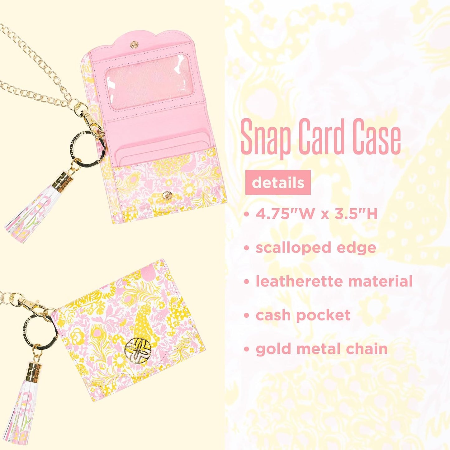 HOTLilly Pulitzer Snap ID Card Case, Cute Keychain Wallet, Slim Credit Card Holder with Gold Chain Wristlet Strap (Royal Zoo)