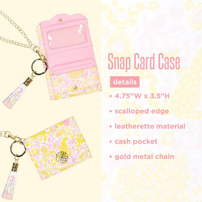 HOTLilly Pulitzer Snap ID Card Case, Cute Keychain Wallet, Slim Credit Card Holder with Gold Chain Wristlet Strap (Royal Zoo)
