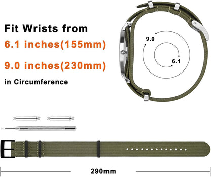 HOTANNEFIT Nylon Watch Band 16mm 18mm 20mm 22mm, One-Piece Waterproof Military Watch Straps with Heavy Buckle